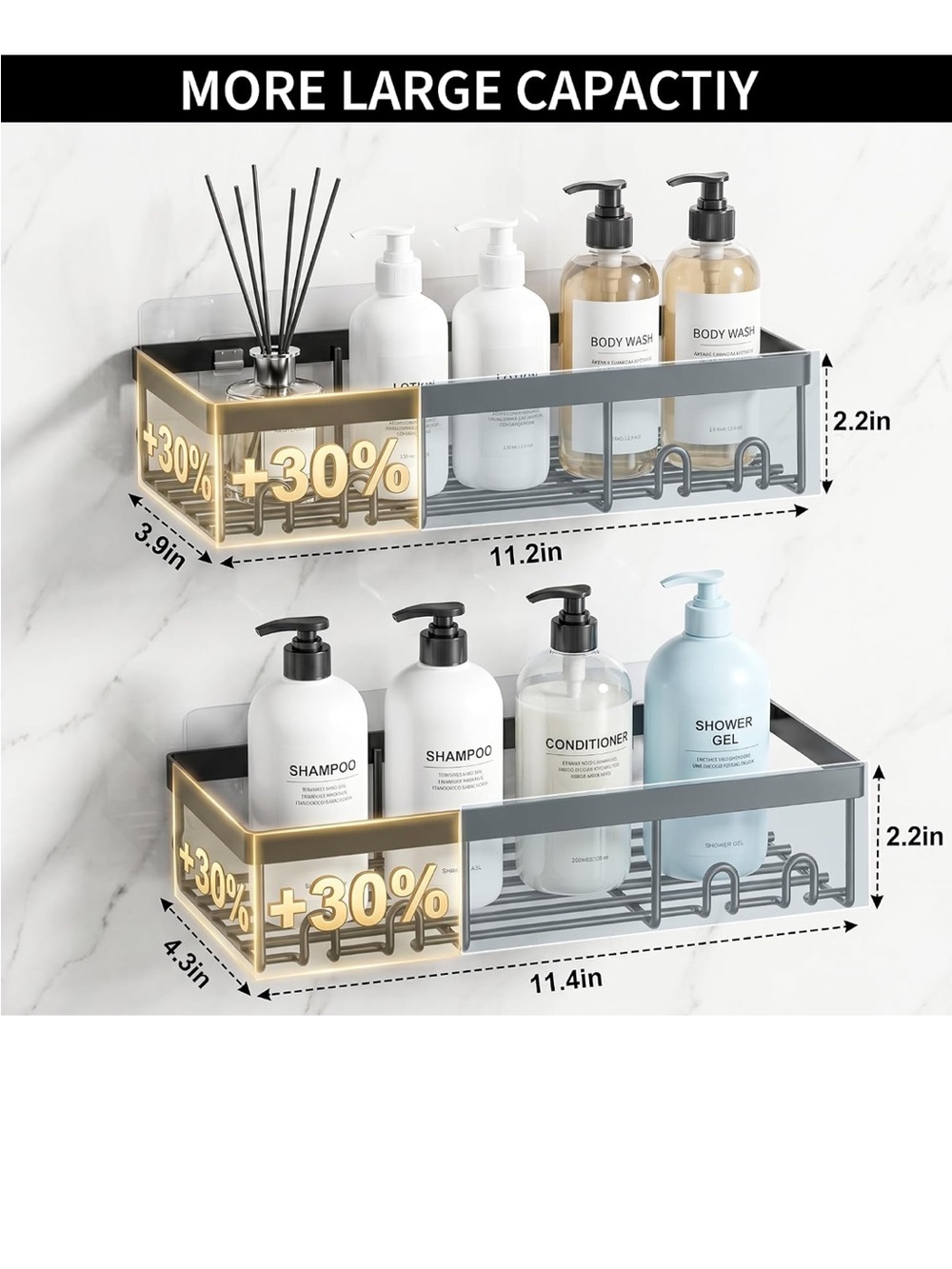 Wall-Mount Bath Storage Shelf Organizer - Black